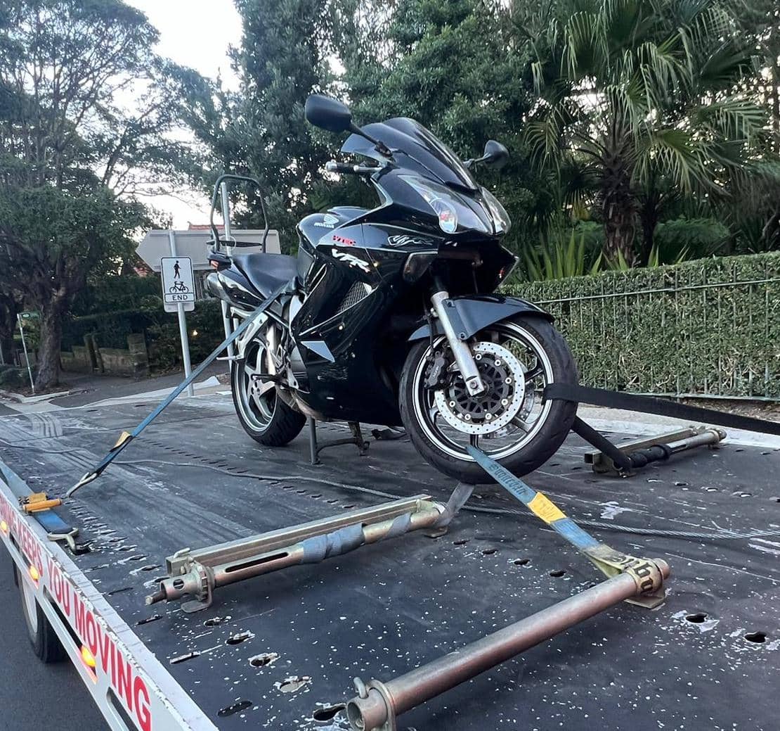 Motorbike towing near Parramatta.